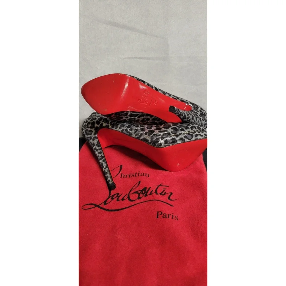 Silver And Black Animal Print Christian Louboutin Canvas Platform Pumps Size 40